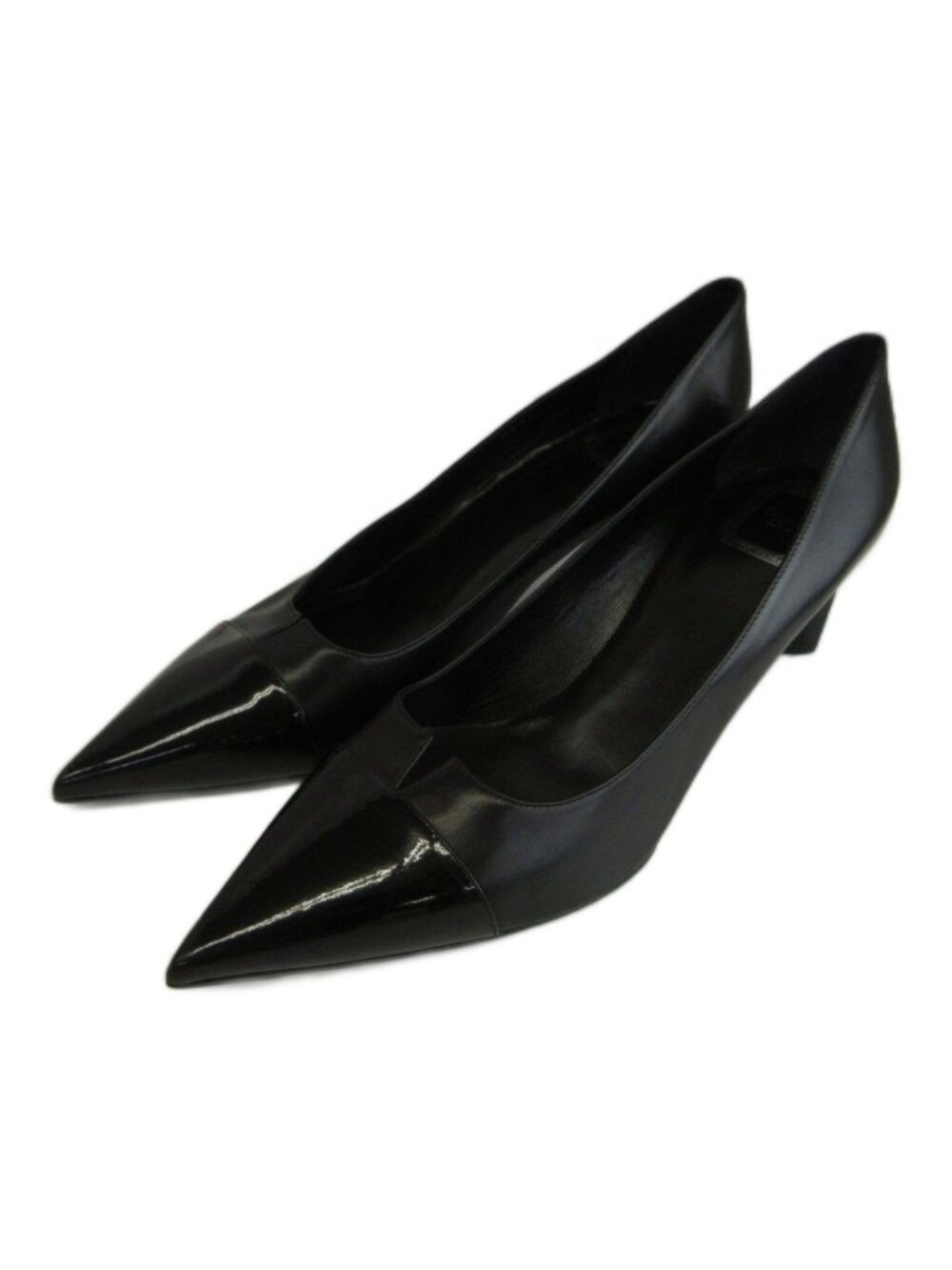 Dior Pumps Leather Patent Paneled Pointed Toe Middle Heels Cut Black